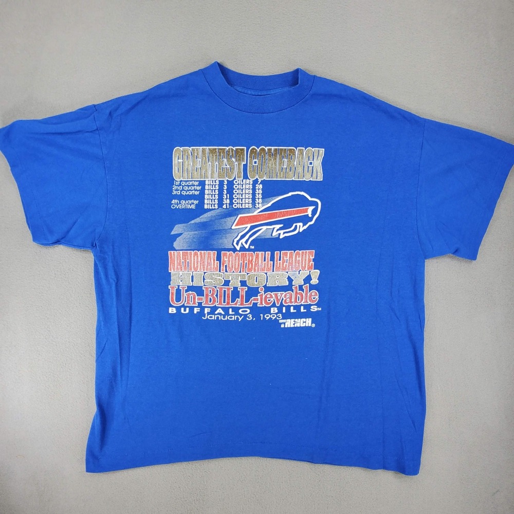 Trench T-Shirt Men XL Blue VTG Buffalo Bills Greatest Comeback 1993 NFL Tee Crew